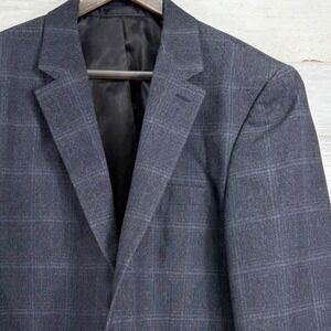 Andrew Fezza Signature Collection Mens 40R Blazer Gray Blue Glen Plaid Cary Coat